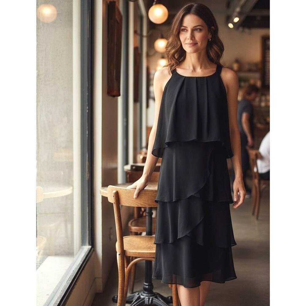 Dressbarn Little Black Dress Chiffon Tiered Size 4 Special Occasion Evening